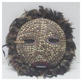 Old Ceremonial Round Dance Mask w/Cowries Feathers & Beads