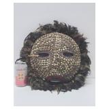 Old Ceremonial Round Dance Mask w/Cowries Feathers & Beads