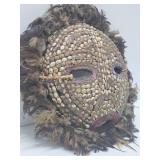 Old Ceremonial Round Dance Mask w/Cowries Feathers & Beads