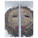 Old Ceremonial Round Dance Mask w/Cowries Feathers & Beads