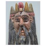 Large Old Vintage Carved Wood Bearded Figure Mask w/Bird