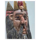 Large Old Vintage Carved Wood Bearded Figure Mask w/Bird