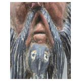 Large Old Vintage Carved Wood Bearded Figure Mask w/Bird