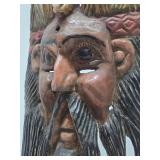 Large Old Vintage Carved Wood Bearded Figure Mask w/Bird