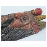 Large Old Vintage Carved Wood Bearded Figure Mask w/Bird