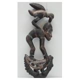 Old Carved Mumeri Peoples Figural Basket Hook w/Bird & Crocodile