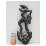 Old Carved Mumeri Peoples Figural Basket Hook w/Bird & Crocodile