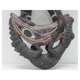 Old Carved Mumeri Peoples Figural Basket Hook w/Bird & Crocodile