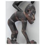 Old Carved Mumeri Peoples Figural Basket Hook w/Bird & Crocodile