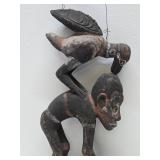Old Carved Mumeri Peoples Figural Basket Hook w/Bird & Crocodile