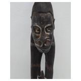 Old Carved Mumeri Peoples Figural Basket Hook w/Bird & Crocodile