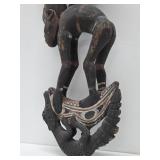 Old Carved Mumeri Peoples Figural Basket Hook w/Bird & Crocodile