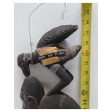 Old Carved Mumeri Peoples Figural Basket Hook w/Bird & Crocodile