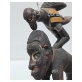 Old Carved Mumeri Peoples Figural Basket Hook w/Bird & Crocodile