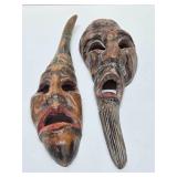 2 Vintage Carved Wood Tribal Masks