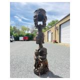 Wonderful Large Old Carved Chokwe Figural Wood Drum w/Lizard skin/Leather - Angola