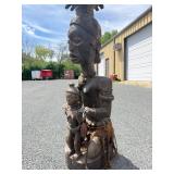 Wonderful Large Old Carved Chokwe Figural Wood Drum w/Lizard skin/Leather - Angola