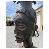 Wonderful Large Old Carved Chokwe Figural Wood Drum w/Lizard skin/Leather - Angola
