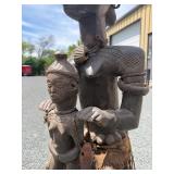 Wonderful Large Old Carved Chokwe Figural Wood Drum w/Lizard skin/Leather - Angola