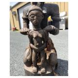 Wonderful Large Old Carved Chokwe Figural Wood Drum w/Lizard skin/Leather - Angola