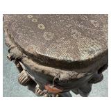 Wonderful Large Old Carved Chokwe Figural Wood Drum w/Lizard skin/Leather - Angola