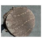 Wonderful Large Old Carved Chokwe Figural Wood Drum w/Lizard skin/Leather - Angola