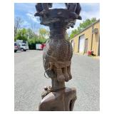 Wonderful Large Old Carved Chokwe Figural Wood Drum w/Lizard skin/Leather - Angola
