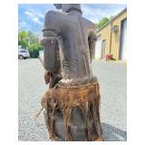 Wonderful Large Old Carved Chokwe Figural Wood Drum w/Lizard skin/Leather - Angola