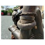 Wonderful Large Old Carved Chokwe Figural Wood Drum w/Lizard skin/Leather - Angola