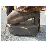 Wonderful Large Old Carved Chokwe Figural Wood Drum w/Lizard skin/Leather - Angola