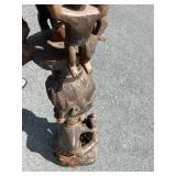 Wonderful Large Old Carved Chokwe Figural Wood Drum w/Lizard skin/Leather - Angola