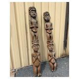 Large Old Matched Pair of Carved Bamileke Totems