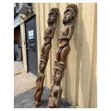 Large Old Matched Pair of Carved Bamileke Totems