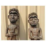 Large Old Matched Pair of Carved Bamileke Totems