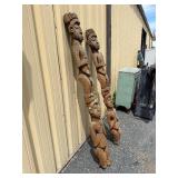 Large Old Matched Pair of Carved Bamileke Totems