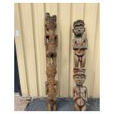 Large Old Matched Pair of Carved Bamileke Totems