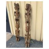 Large Old Matched Pair of Carved Bamileke Totems