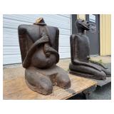 Outstanding Pair of Large Early Djenne Kneeling Figures