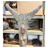 Large Early Antique Dogon Figural House Post w/Display Iron Display Stand