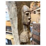 Large Early Antique Dogon Figural House Post w/Display Iron Display Stand