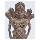 Early Cast Bronze Deity Figure Adorned by 4 Cobra Snakes and Faces in It