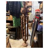LARGE Vintage Mid Century African Tall Pedestal Bowl w/Carved Faces & Heads
