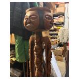 LARGE Vintage Mid Century African Tall Pedestal Bowl w/Carved Faces & Heads