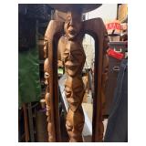 LARGE Vintage Mid Century African Tall Pedestal Bowl w/Carved Faces & Heads