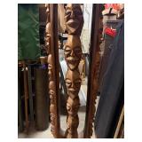 LARGE Vintage Mid Century African Tall Pedestal Bowl w/Carved Faces & Heads