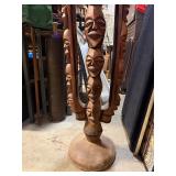 LARGE Vintage Mid Century African Tall Pedestal Bowl w/Carved Faces & Heads