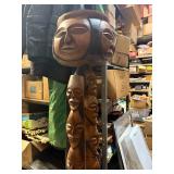 LARGE Vintage Mid Century African Tall Pedestal Bowl w/Carved Faces & Heads