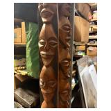 LARGE Vintage Mid Century African Tall Pedestal Bowl w/Carved Faces & Heads