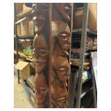 LARGE Vintage Mid Century African Tall Pedestal Bowl w/Carved Faces & Heads