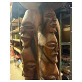 LARGE Vintage Mid Century African Tall Pedestal Bowl w/Carved Faces & Heads